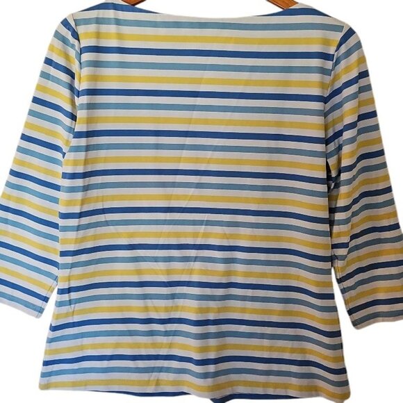J.McLaughlin Wavesong Blouse Top Womens L Large Blue Stripe Catalina Cloth Butto - Picture 8 of 10